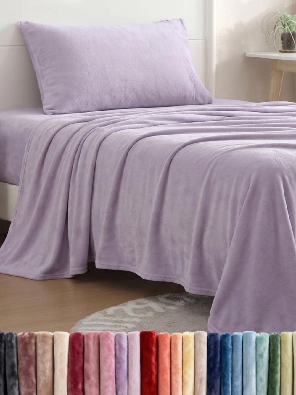Cozy Twin Fleece Sheet Set - 3-Piece Flannel Bedding in Pastel Lilac